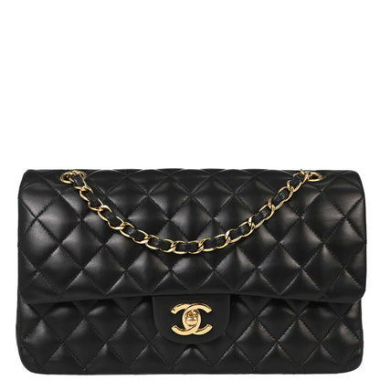 Chanel 2002-2003 Black Lambskin Medium Classic Double Flap Shoulder Bag