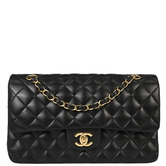 Chanel 2002-2003 Black Lambskin Medium Classic Double Flap Shoulder Bag