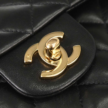 Chanel 2002-2003 Black Lambskin Medium Classic Double Flap Shoulder Bag