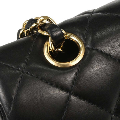 Chanel 2002-2003 Black Lambskin Medium Classic Double Flap Shoulder Bag