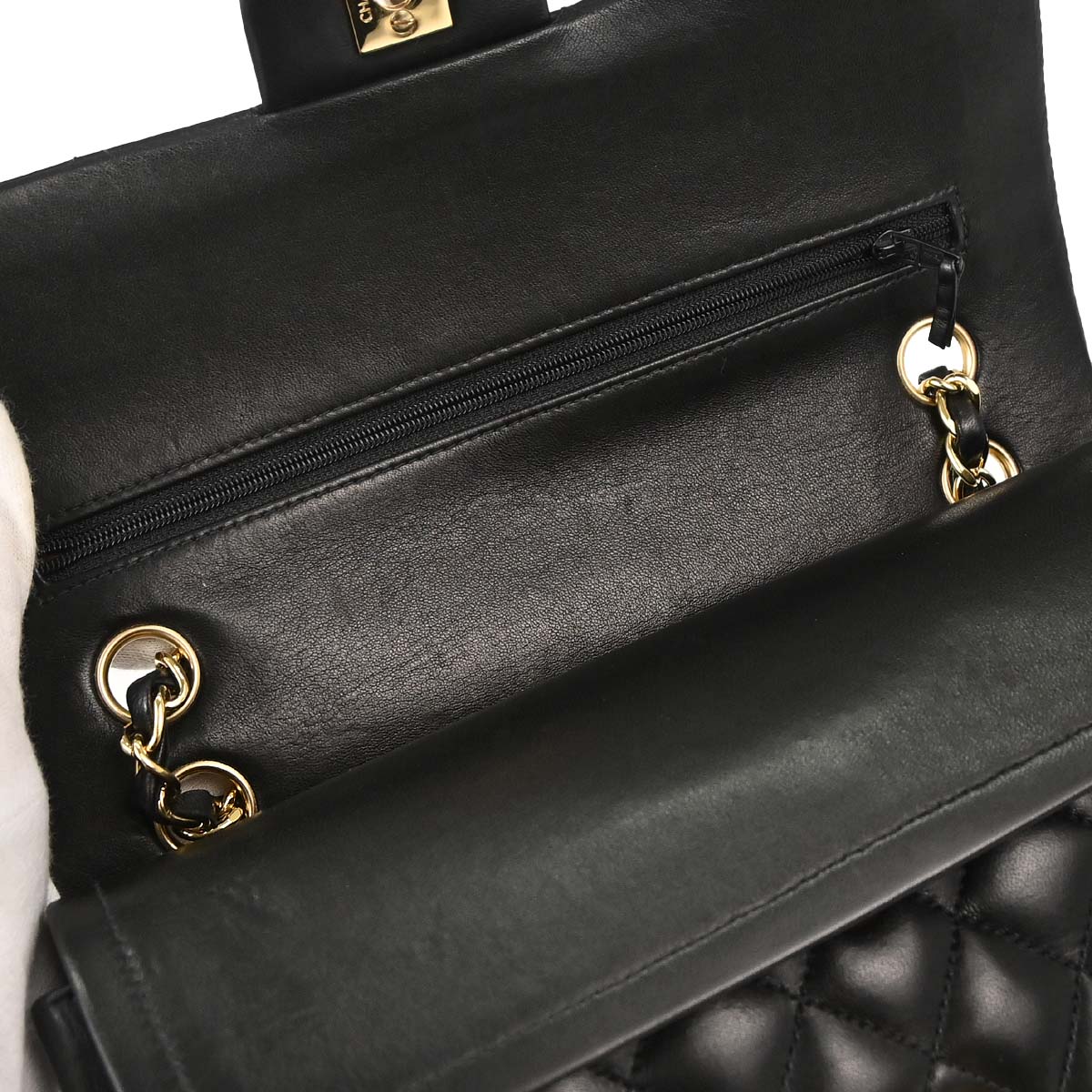 Chanel 2002-2003 Black Lambskin Medium Classic Double Flap Shoulder Bag