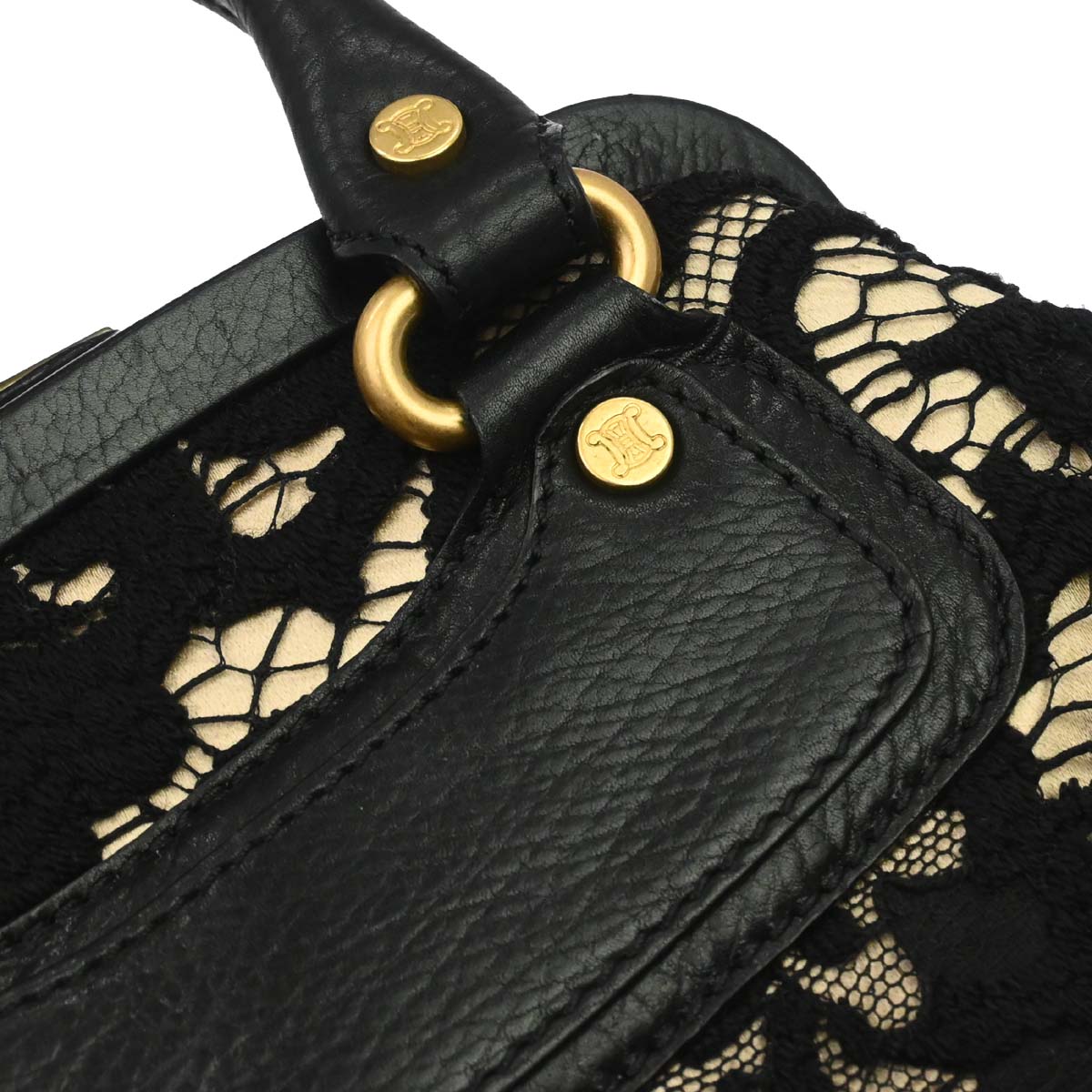 Celine Black Beige Lace Handbag
