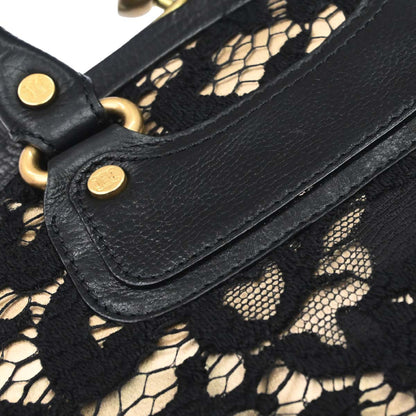 Celine Black Beige Lace Handbag