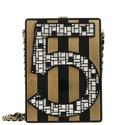 Chanel 2015-2016 Black Acrylic Rhinestone Plexiglass Mosaic No.5 Box Shoulder Bag