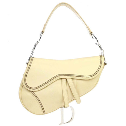 Christian Dior Ivory Leather Saddle Handbag
