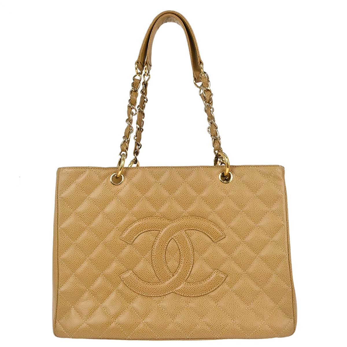 Chanel Beige Caviar Skin Grand Shopping Tote GST Chain Handbag