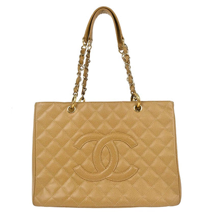 Chanel Beige Caviar Skin Grand Shopping Tote GST Chain Handbag