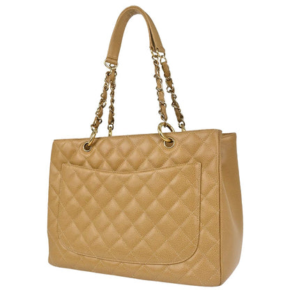 Chanel Beige Caviar Skin Grand Shopping Tote GST Chain Handbag