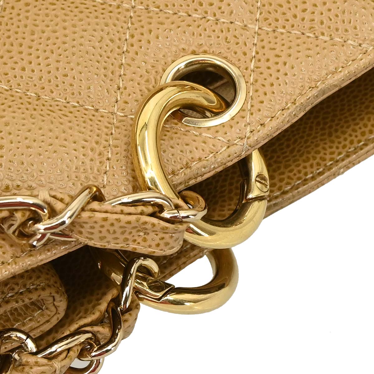 Chanel Beige Caviar Skin Grand Shopping Tote GST Chain Handbag