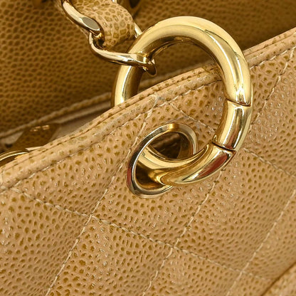 Chanel Beige Caviar Skin Grand Shopping Tote GST Chain Handbag