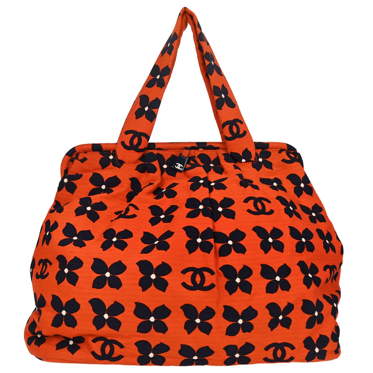 Chanel Red Canvas Flower Tote Handbag