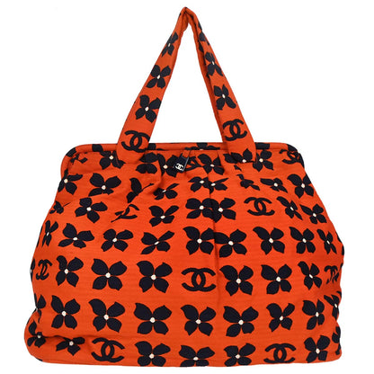 Chanel Red Canvas Flower Tote Handbag