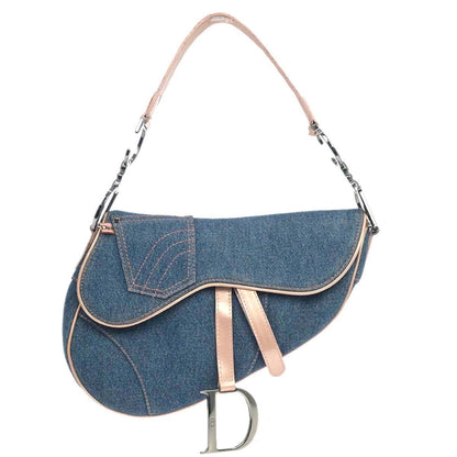 Christian Dior Blue Pink Denim Saddle Handbag