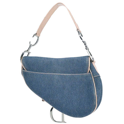 Christian Dior Blue Pink Denim Saddle Handbag