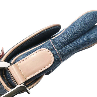 Christian Dior Blue Pink Denim Saddle Handbag