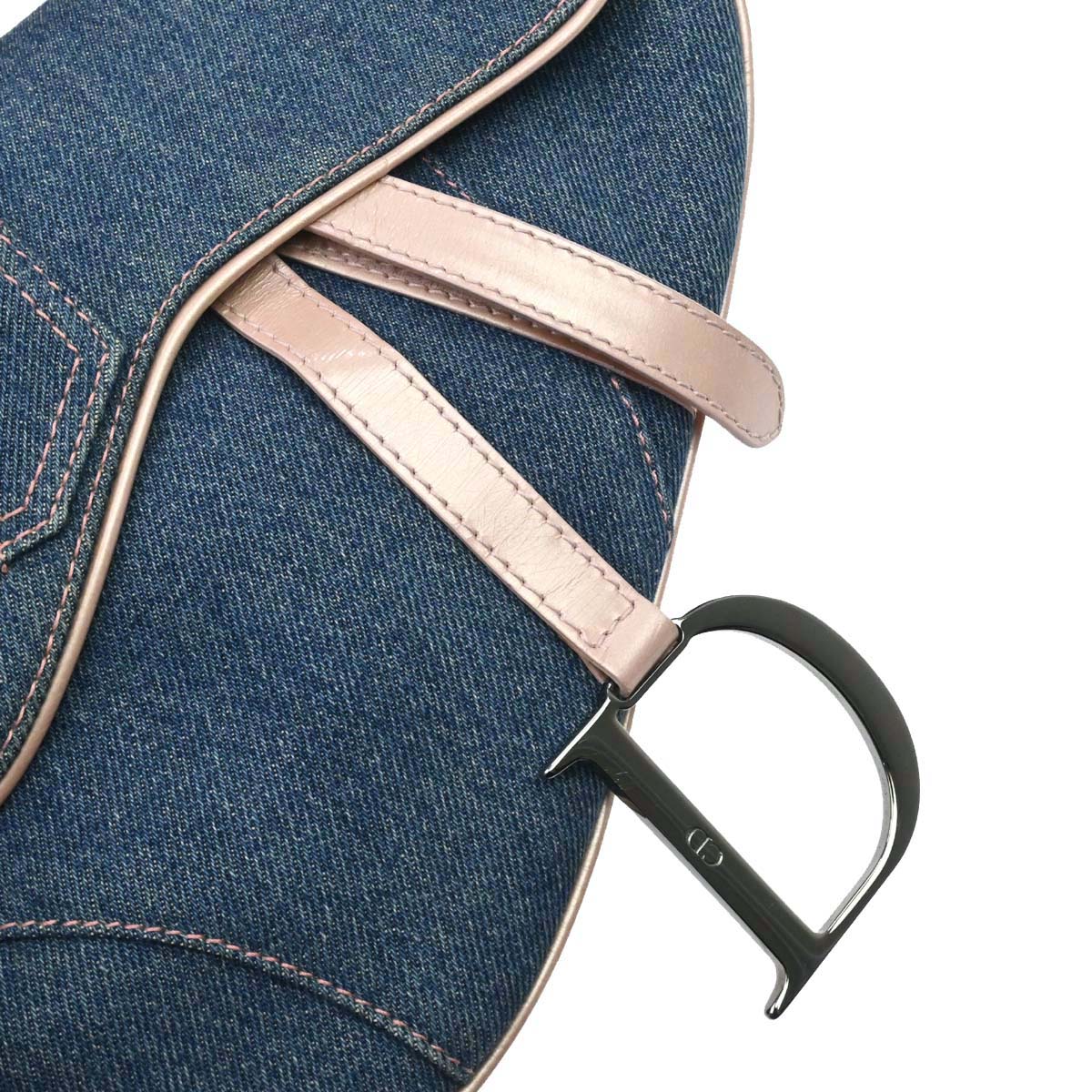 Christian Dior Blue Pink Denim Saddle Handbag