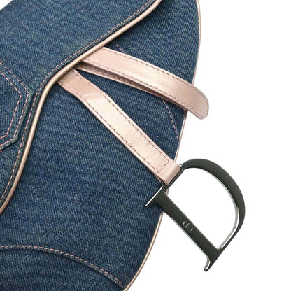 Christian Dior Blue Pink Denim Saddle Handbag