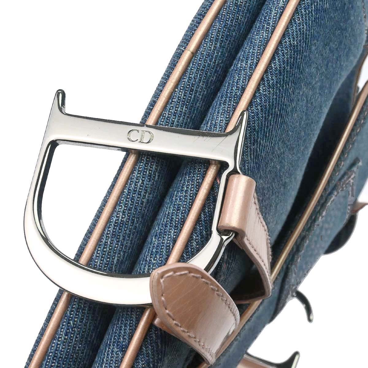 Christian Dior Blue Pink Denim Saddle Handbag