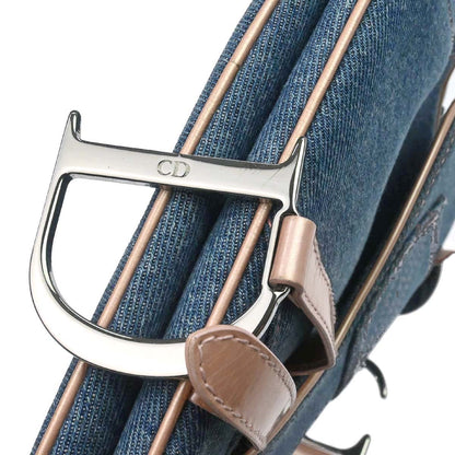 Christian Dior Blue Pink Denim Saddle Handbag