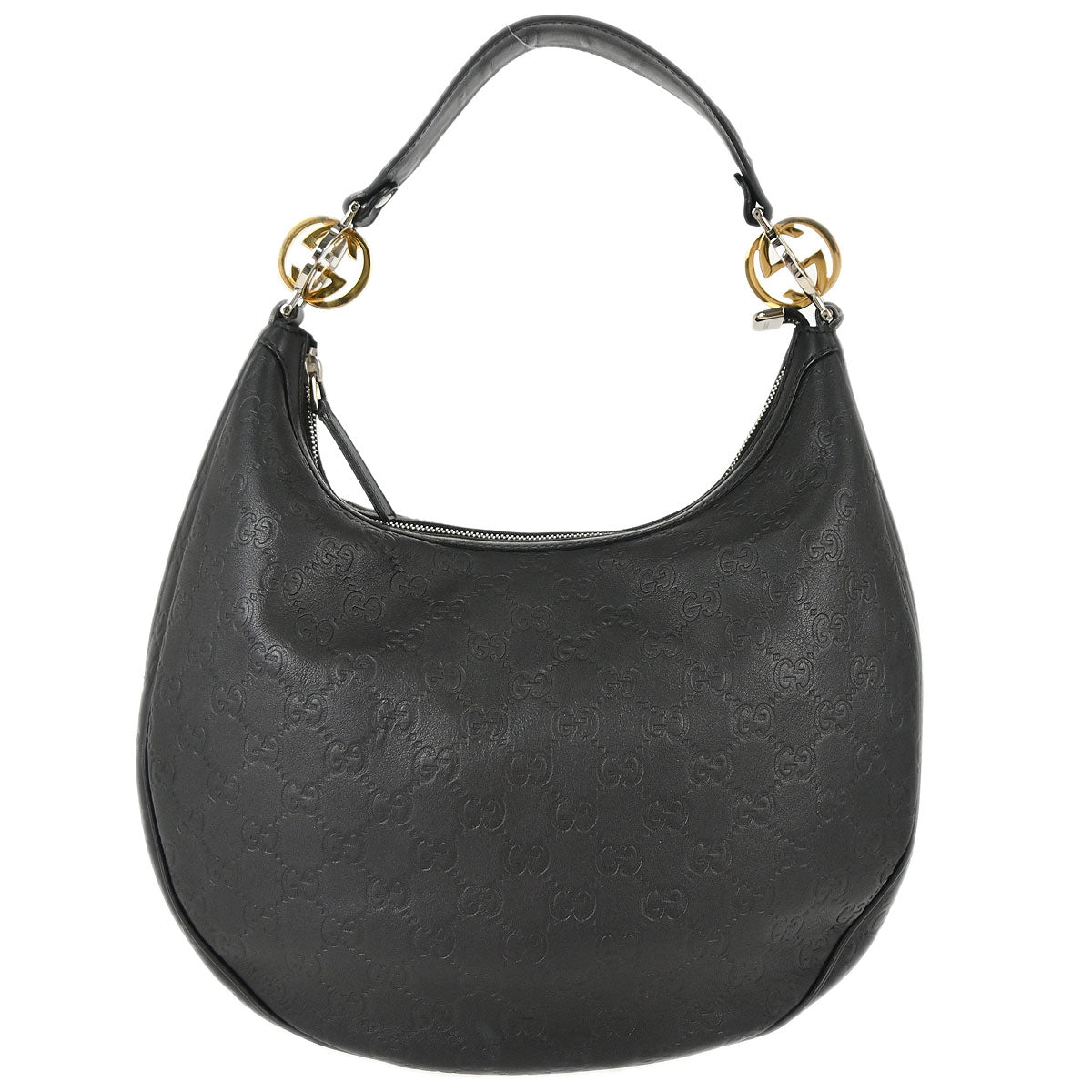 Gucci Black Leather GG Twins Guccissima Hobo Handbag