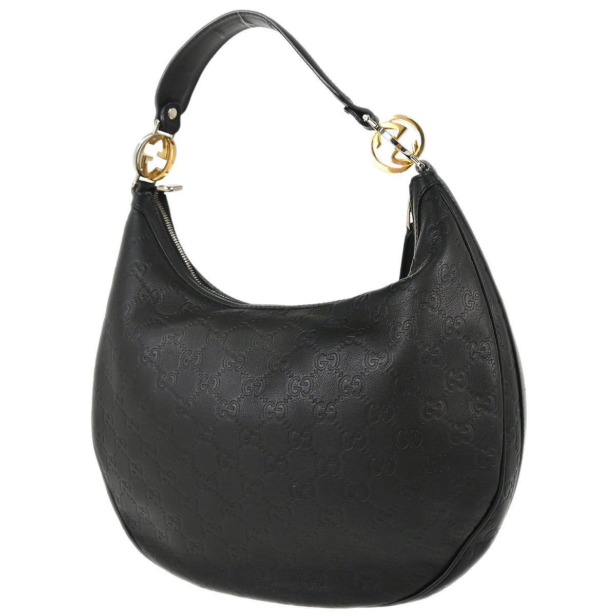 Gucci Black Leather GG Twins Guccissima Hobo Handbag