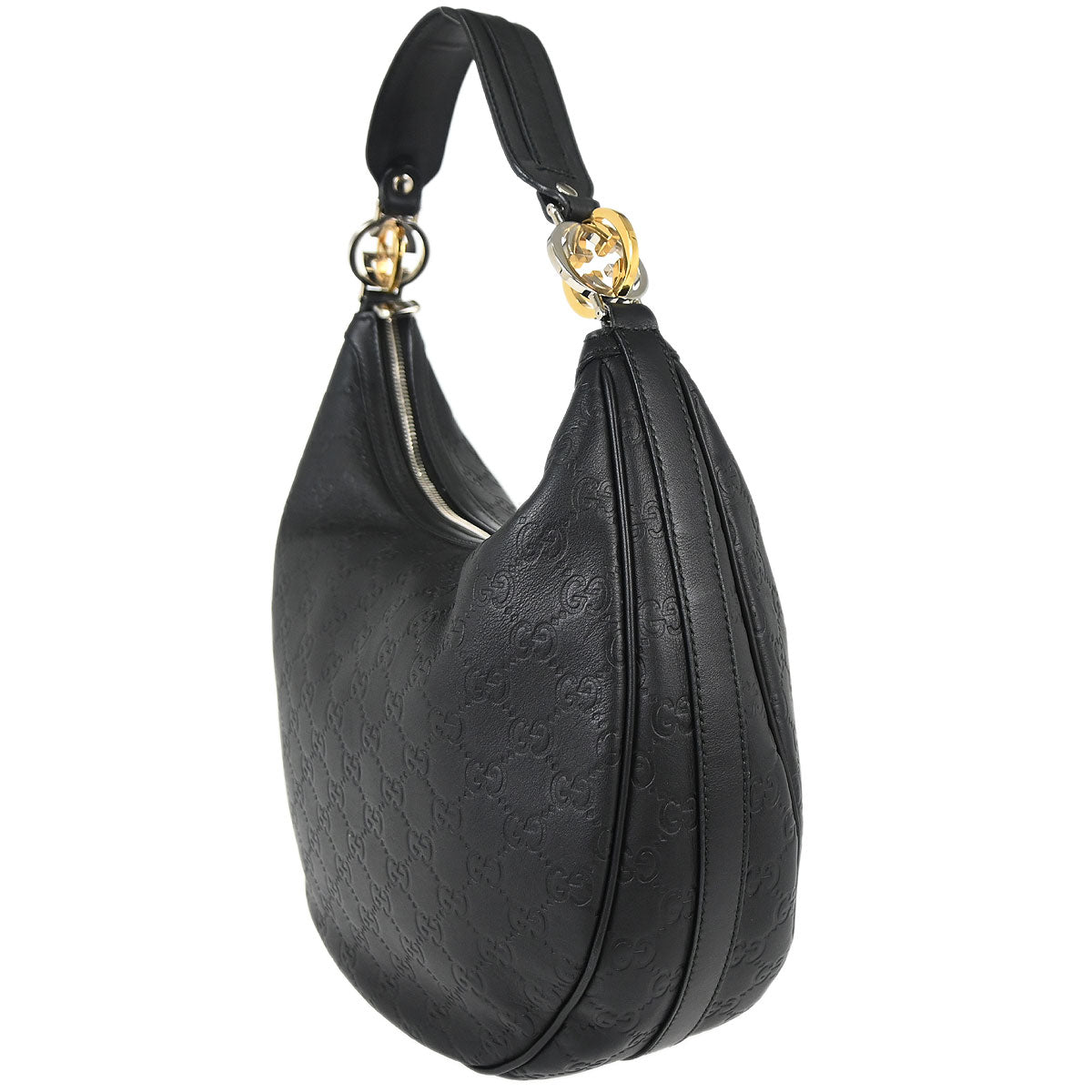 Gucci Black Leather GG Twins Guccissima Hobo Handbag