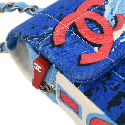 Chanel * 2002-2003 Blue Canvas Surf Line Choco Bar Shoulder Bag