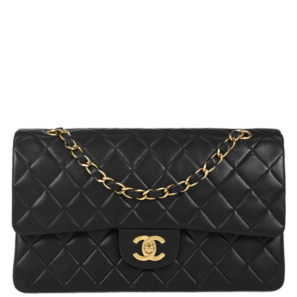 Chanel 2003-2004 Black Lambskin Medium Classic Double Flap Shoulder Bag