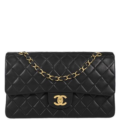 Chanel 2003-2004 Black Lambskin Medium Classic Double Flap Shoulder Bag