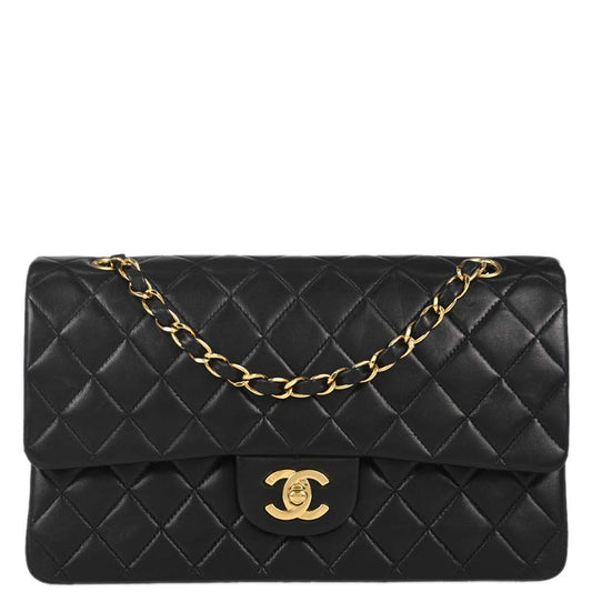 Chanel 2003-2004 Black Lambskin Medium Classic Double Flap Shoulder Bag