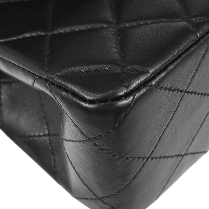 Chanel 2003-2004 Black Lambskin Medium Classic Double Flap Shoulder Bag