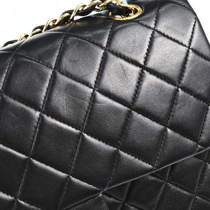 Chanel 2003-2004 Black Lambskin Medium Classic Double Flap Shoulder Bag