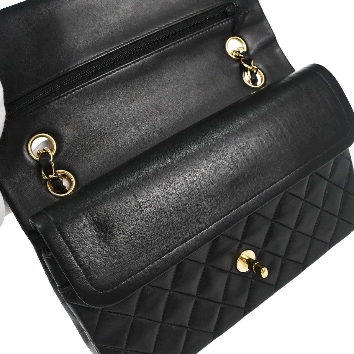 Chanel 2003-2004 Black Lambskin Medium Classic Double Flap Shoulder Bag