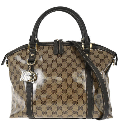 Gucci Brown PVC GG Charm Dome Satchel 2way Shoulder Handbag