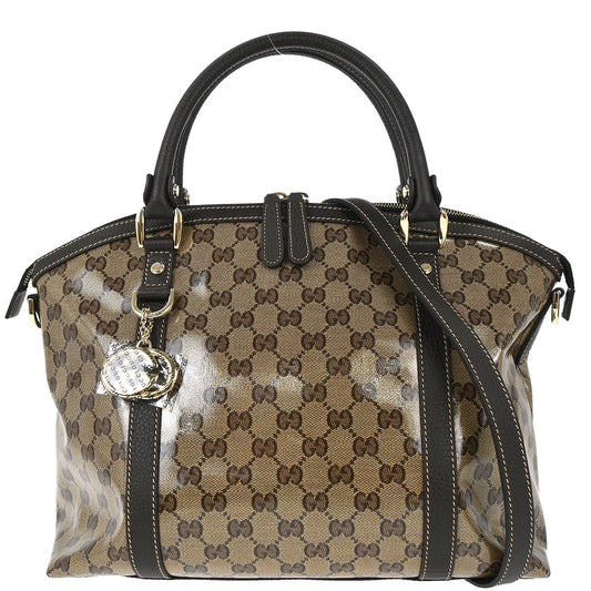 Gucci Brown PVC GG Charm Dome Satchel 2way Shoulder Handbag