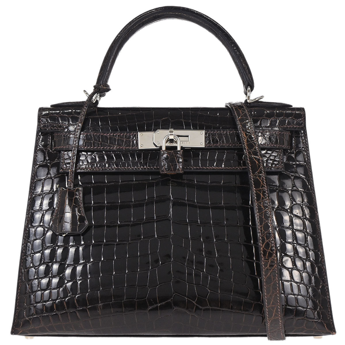 Hermes * Cacao Niloticus Kelly 28 Sellier 2way Shoulder Handbag
