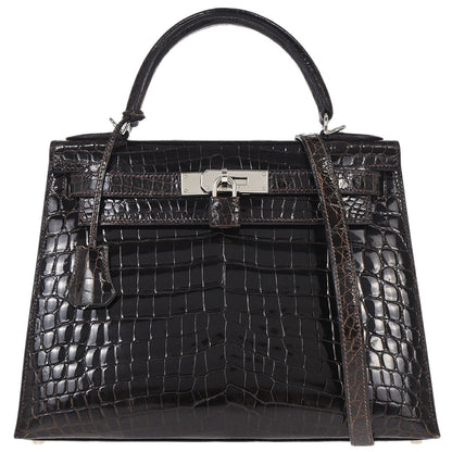 Hermes * Cacao Niloticus Kelly 28 Sellier 2way Shoulder Handbag