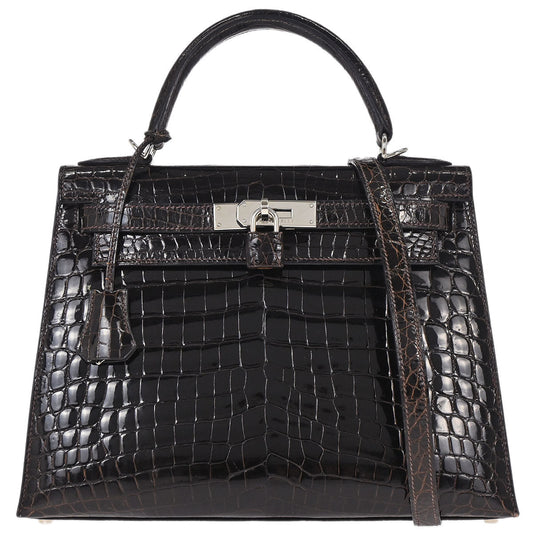 Hermes * Cacao Niloticus Kelly 28 Sellier 2way Shoulder Handbag