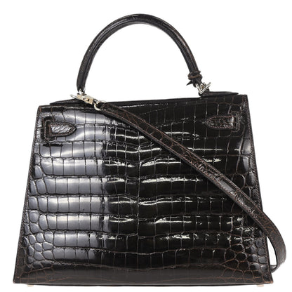 Hermes * Cacao Niloticus Kelly 28 Sellier 2way Shoulder Handbag