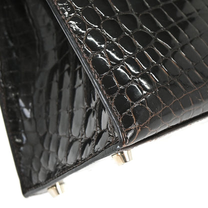 Hermes * Cacao Niloticus Kelly 28 Sellier 2way Shoulder Handbag