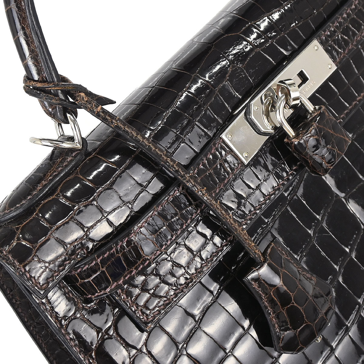 Hermes * Cacao Niloticus Kelly 28 Sellier 2way Shoulder Handbag