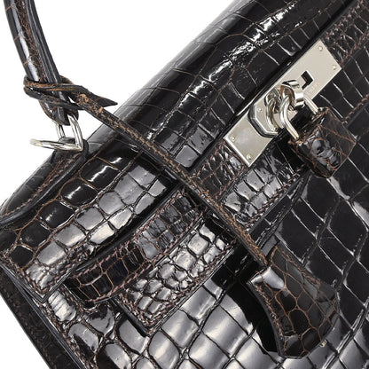 Hermes * Cacao Niloticus Kelly 28 Sellier 2way Shoulder Handbag