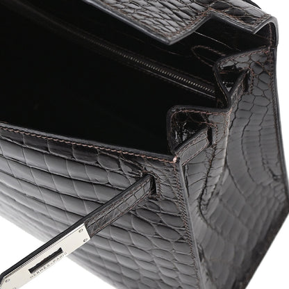 Hermes * Cacao Niloticus Kelly 28 Sellier 2way Shoulder Handbag