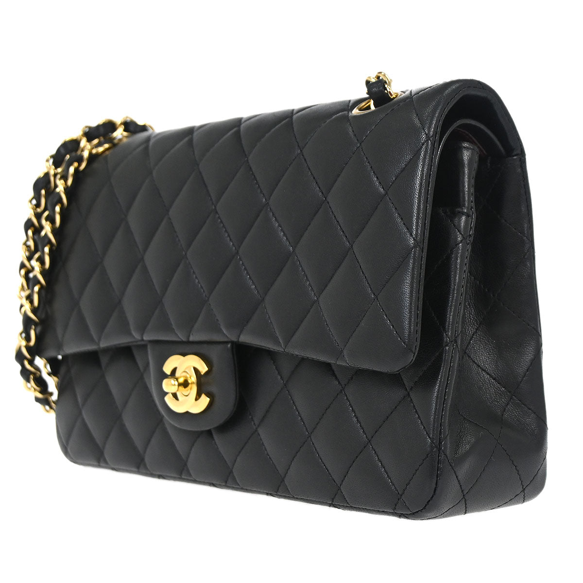 Chanel Black Lambskin Medium Classic Double Flap Shoulder Bag