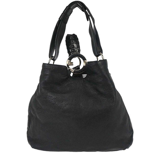 Gucci Black Leather G Wave Handbag