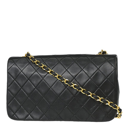 Chanel 1989-1991 Black Lambskin Turnlock Small Full Flap Shoulder Bag