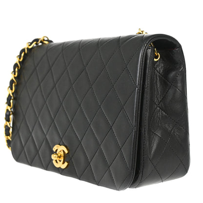Chanel 1989-1991 Black Lambskin Turnlock Small Full Flap Shoulder Bag