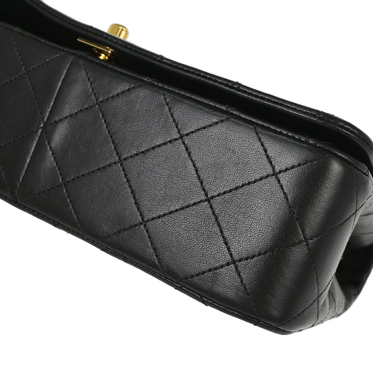 Chanel 1989-1991 Black Lambskin Turnlock Small Full Flap Shoulder Bag