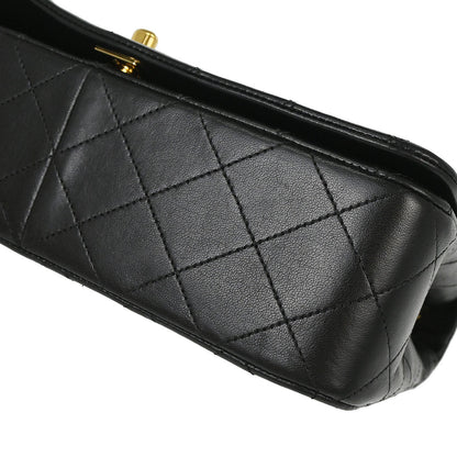 Chanel 1989-1991 Black Lambskin Turnlock Small Full Flap Shoulder Bag