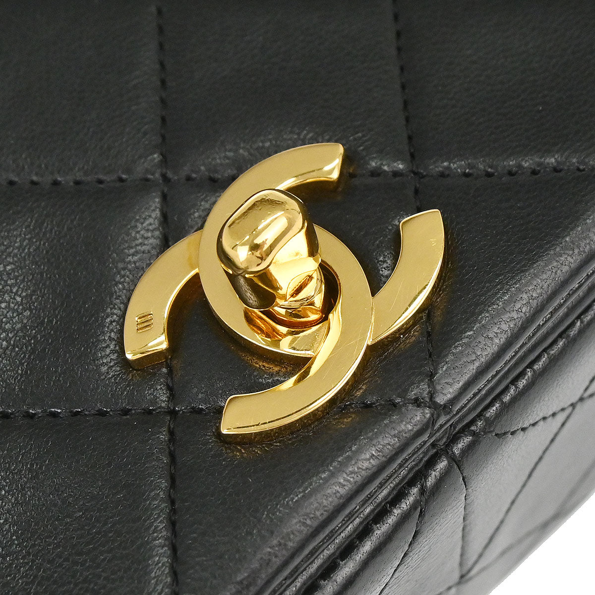 Chanel 1989-1991 Black Lambskin Turnlock Small Full Flap Shoulder Bag